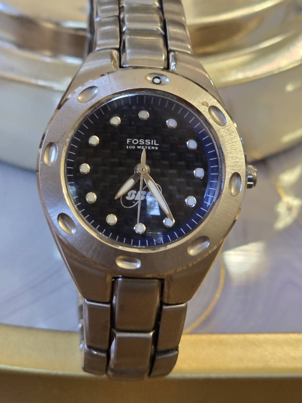 Fossil Men’s Silver Tone Watch with Black Dial